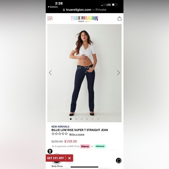 True Religion Billie Low Rise Straight Leg Denim Jeans - Picture 10 of 10